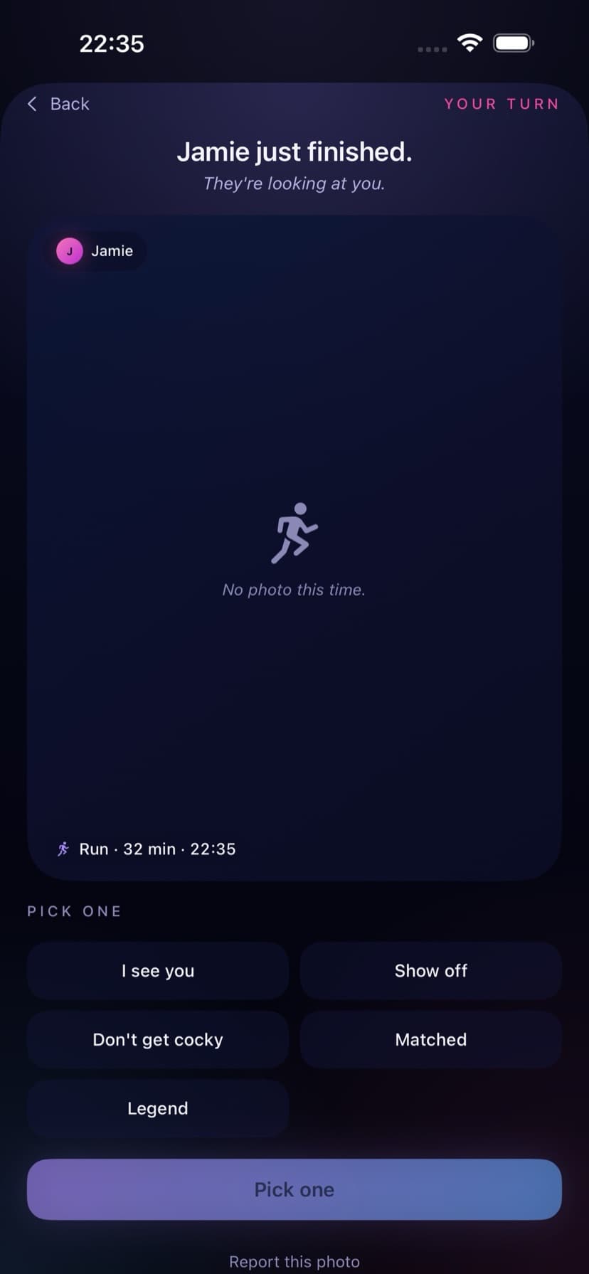 React — your partner just finished a run